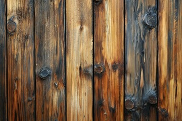 Close up of weathered dark stained wooden planks Natural texture and variations in color