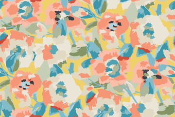 Abstract floral seamless pattern. Bright colors, gouache painting.hand drawn, not AI