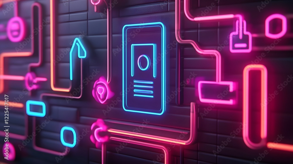 Poster neon-lit visualization of financial data flows and npv insights