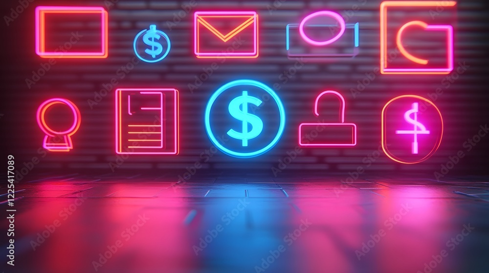 Aufkleber neon visualization of cash flows and financial analytics for optimizing investment returns