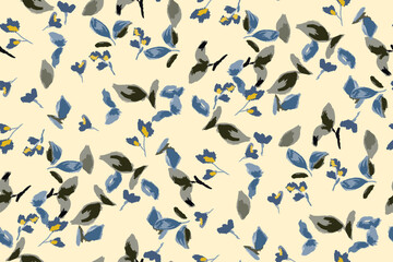 Cute feminine seamless watercolor pattern with little tiny wildflowers, hand drawn, not AI
