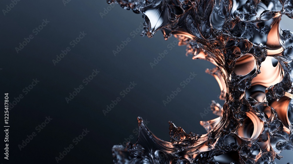 Poster abstract metallic copper and silver structure forming intricate patterns on dark background