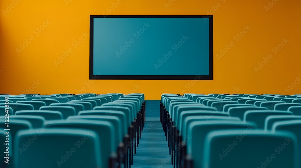 Poster modern auditorium workshop setup with interactive digital screen