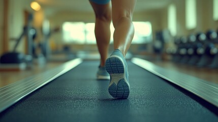 Woman's Legs Running on Treadmill in Gym