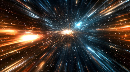 Naklejka premium Hyperspace jump, cosmic rays, stars, nebula, space travel, science fiction background