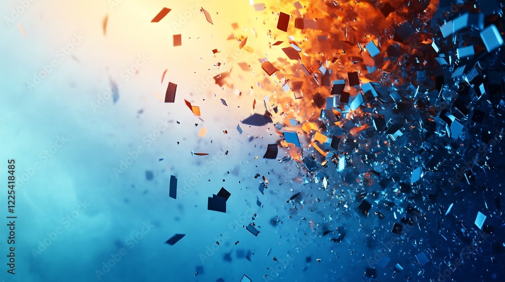 Poster Abstract background showing exploding particles creating orange and blue gradient