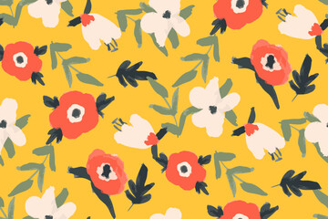 Cute feminine watercolor seamless pattern with wildflowers.hand drawn, not AI