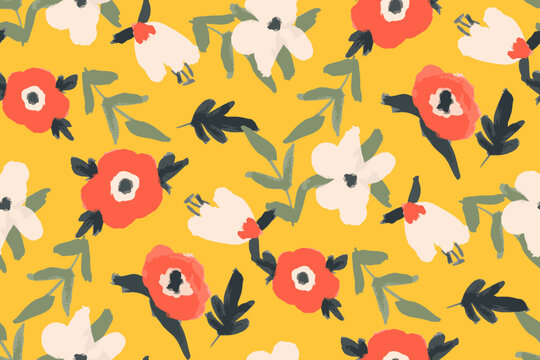 Cute feminine watercolor seamless pattern with wildflowers.hand drawn, not AI