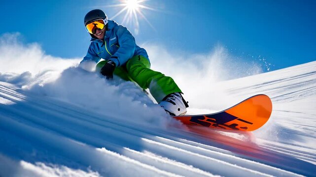 Action-packed snowboarding adventure on a winter mountain slope
