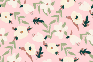 Cute feminine watercolor seamless pattern with wildflowers.hand drawn, not AI