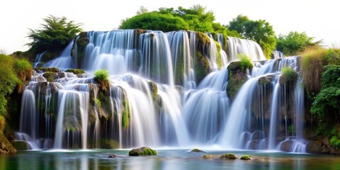 Fototapeta premium Cascading Waterfall in Lush Greenery