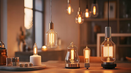 Edison bulbs illuminate modern living room