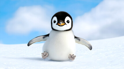Fototapeta premium Cute and Playful Penguin Chick Standing on Snowy Landscape