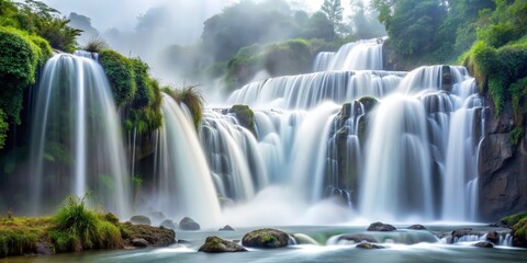 Fototapeta premium Cascading Waterfall in Lush Foliage