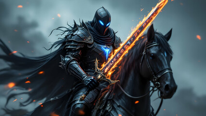 Fototapeta premium Dark Knight with Glowing Sword