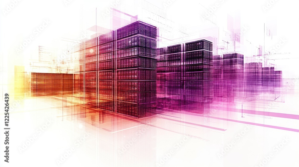 Poster abstract data center metropolis: a visual representation of server farms and digital infrastructure