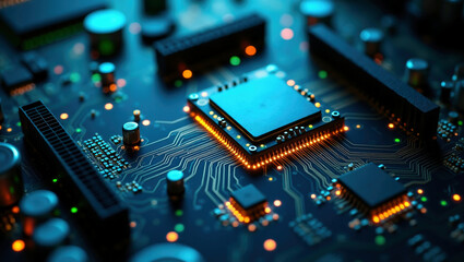 Fototapeta premium Futuristic Motherboard Close-Up with Glowing Circuits