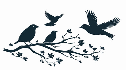 Obraz premium Stunning Bird Family Silhouette with Flying Bird - Natural Beauty in Motion