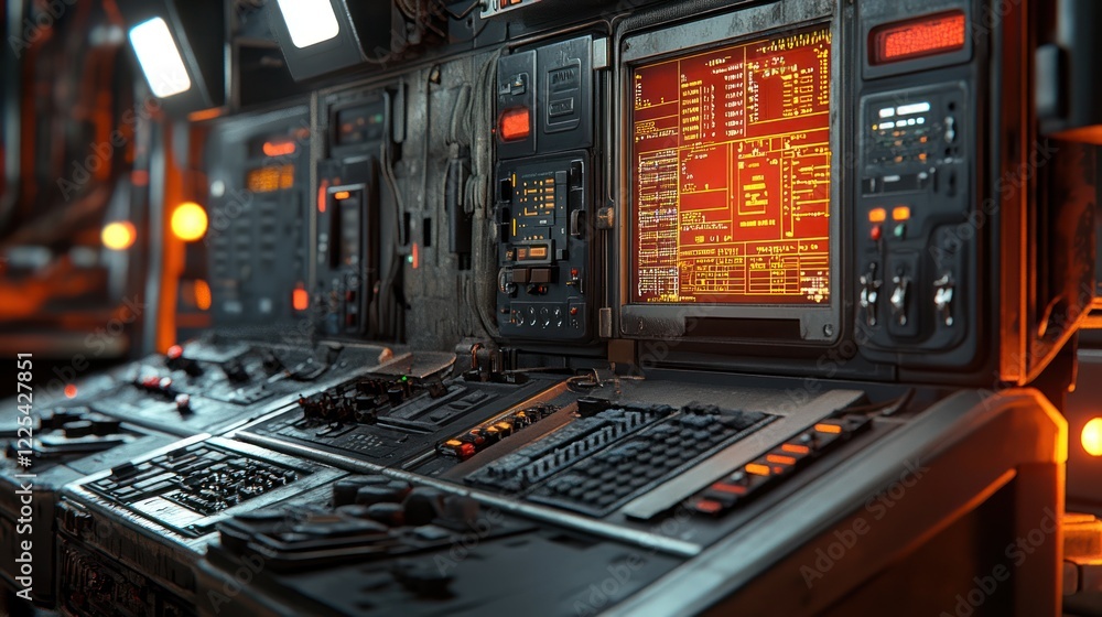 Poster futuristic spaceship control panel interface display