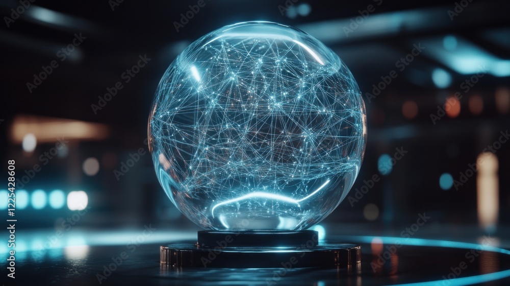 Poster glowing orb encapsulating network connections