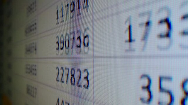 Close-up of financial cash flow data on PC screen. Mortgage payment sheet schedule. Loan fee