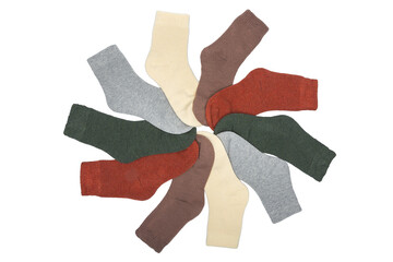 Pair of socks for clothing isolated on white background.