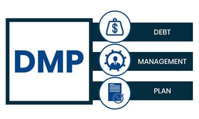 DMP - Debt Management Plan. acronym, business concept background. Vector illustration for website banner, marketing materials, business presentation, online