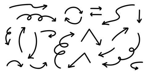 ベクターのペンの手書きの矢印セット 白黒