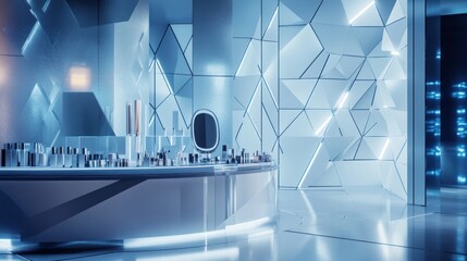 Futuristic Skincare Display Modern Cosmetics Counter