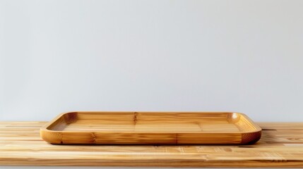 Bamboo Tray on Wooden Table with White Background