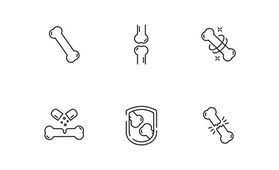 Set of Human bones icon, calcium and vitamins Symbol Outline icon, Editable Stroke