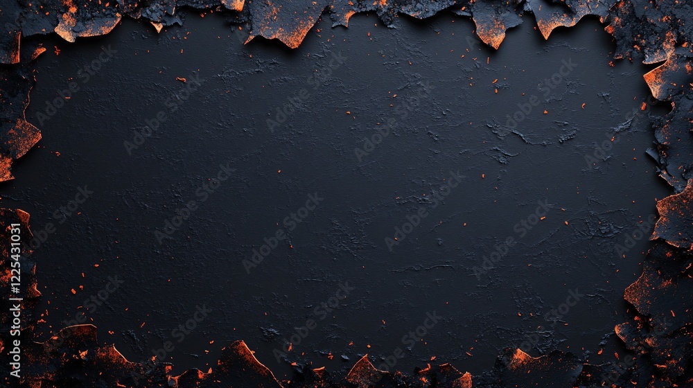 Poster Black and orange abstract background with irregular border creating copy space