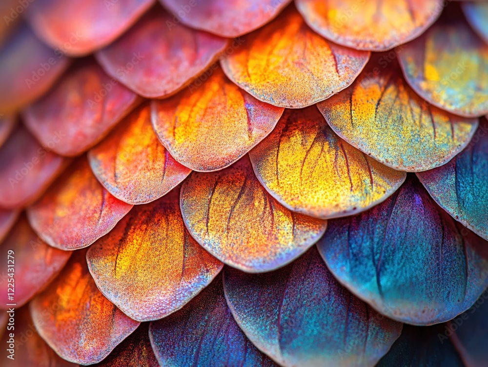 Poster abstract iridescent scales pattern with vibrant colors and textures for background design