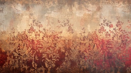 Distressed Floral Design Red And Beige Texture Background