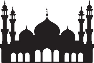 Black Mosque icon silhouette vector art on white background. Islamic .