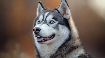 Fototapeta premium Portrait of a siberian husky dog in the field