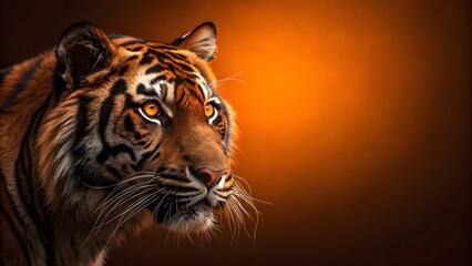 Obraz premium Majestic Tiger Portrait Against Dramatic Orange Background