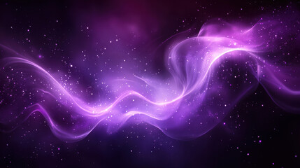 Fototapeta premium Cosmic Purple Dreams: A mesmerizing digital art piece showcasing ethereal purple waves swirling through a celestial backdrop, adorned with twinkling stars and a soft, ethereal glow. 