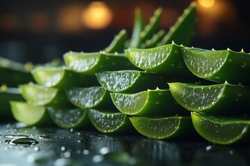 Fresh cut aloe vera leaves