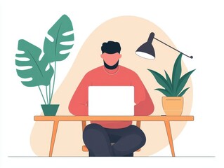 Remote employee hosting a webinar from a modern home office, dynamic digital workplace