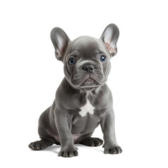 3 months old gray french bulldog puppy sitting, isolated on white background. Isolated, transparent, png.