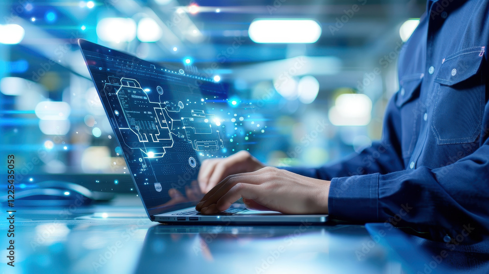 Aufkleber futuristic technology and data analysis. professional engineer working on an innovative digital syst
