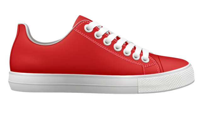 Isolated Red Canvas Sneaker with White Laces and Sole