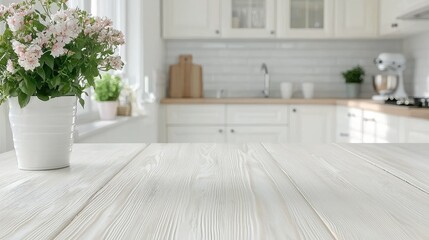 White kitchen table, flowers, sunlight, home decor, product display