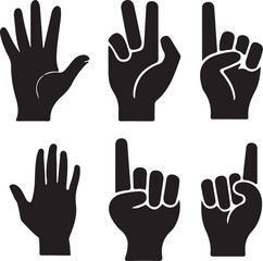 Black hand direction icon set silhouette vector art on white background. hand direction