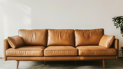 Medium brown sofa against white backdrop