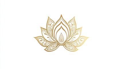 Obraz premium A simple gold lotus flower tattoo design on a white background, with delicate and intricate details. The design is in the shape of an emblem or badge.