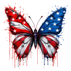 Photo sur Plexiglas Abstract american flag butterfly with grunge texture and bold color dripping paint effect on transparent background