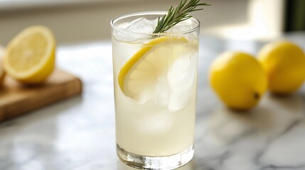 A glass of lemonade with a lemon slice on top