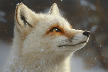 Obraz premium Arctic fox with white fur and golden eyes in snowy winter landscape